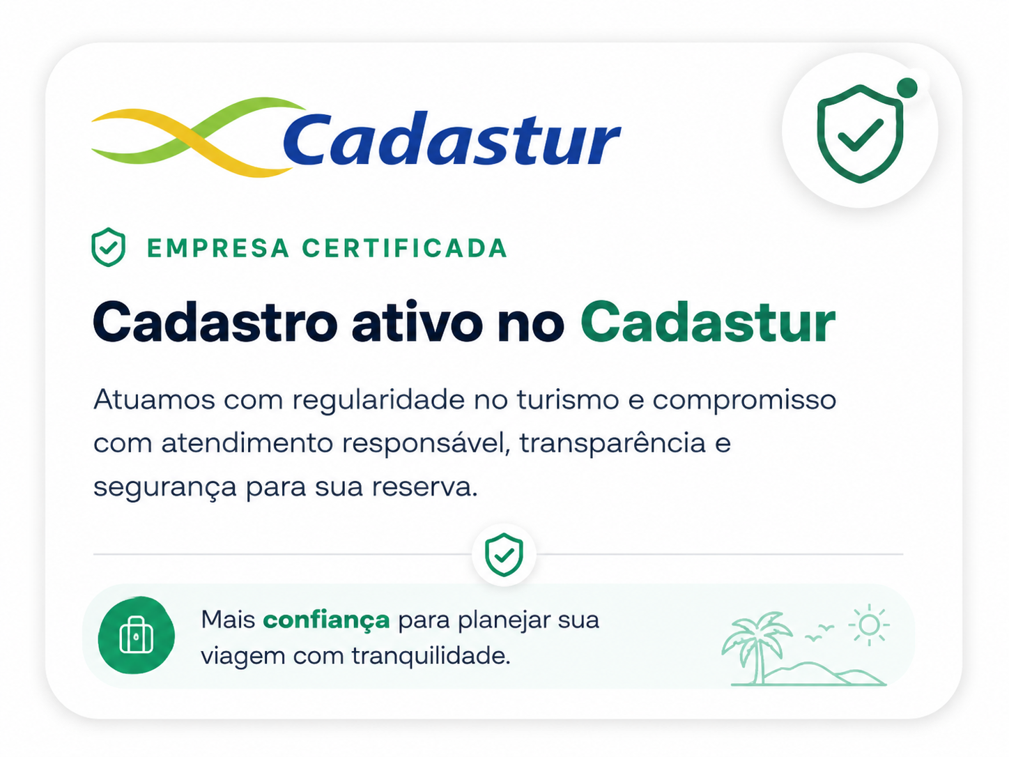 Selo Cadastur e mensagem de empresa certificada